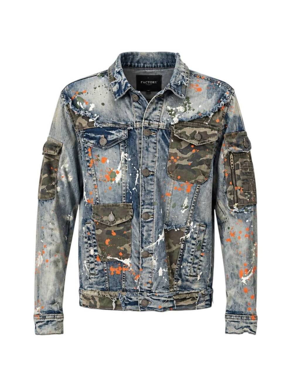 NEW DENIM FACTORY men's denim copper irvet jacket in camoflauge